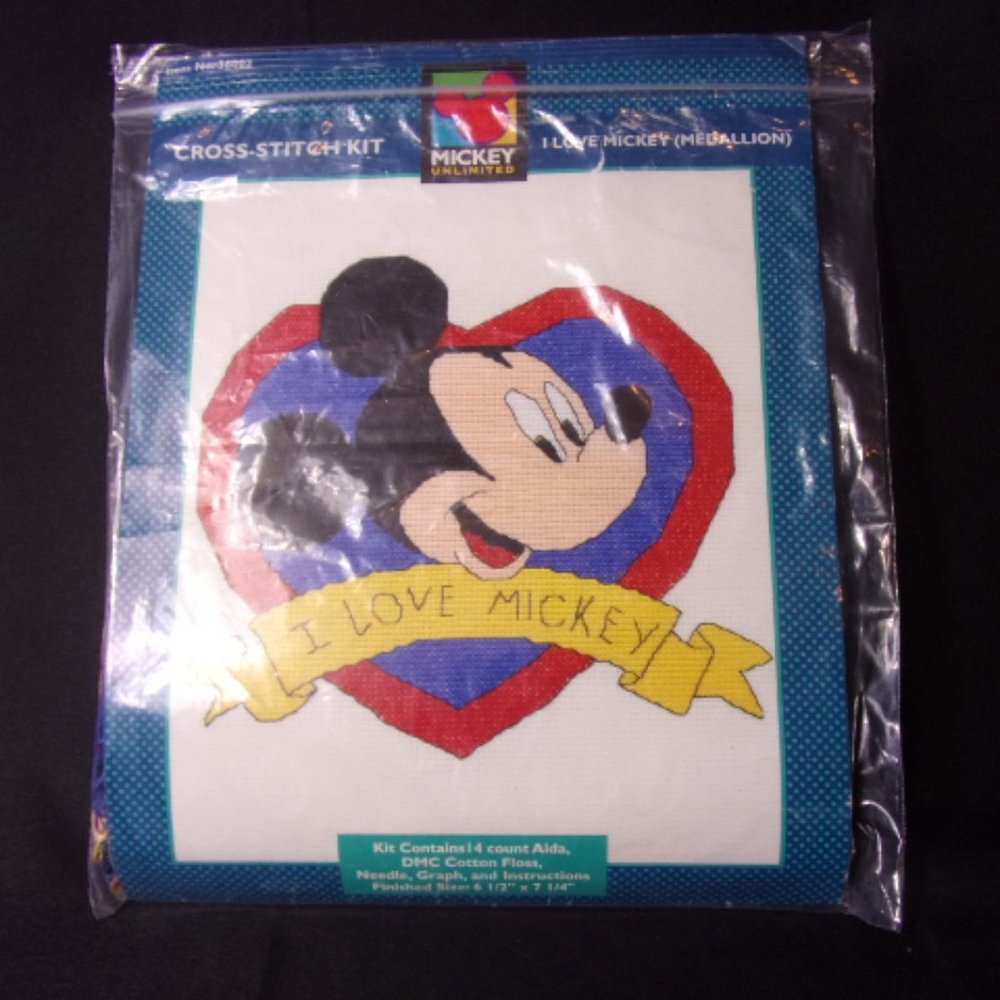 Vintage Mickey Mouse Unlimited Cross Stitch Kit, I Love Mickey, Needle Craft, - Picture 2 of 10